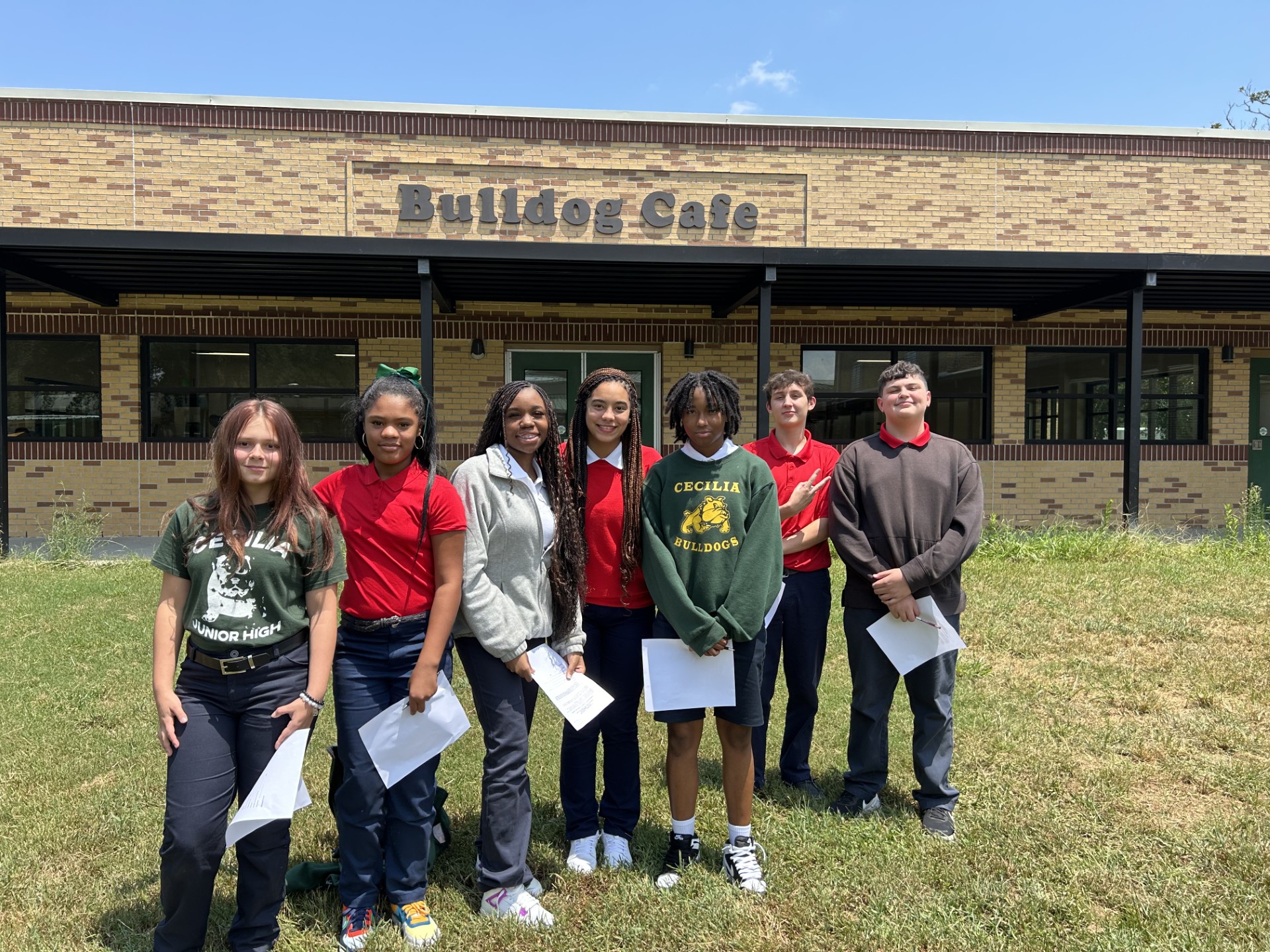 Cecilia Junior High Students Outside Cafeteria